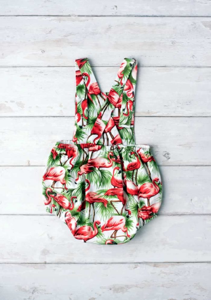 flamingo pattern bubble rompers by made by the sea cornwall